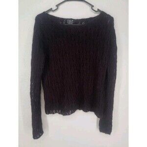 INC Black Sheer Beaded Wool Blend Sweater Size Medium Fits Like Small
